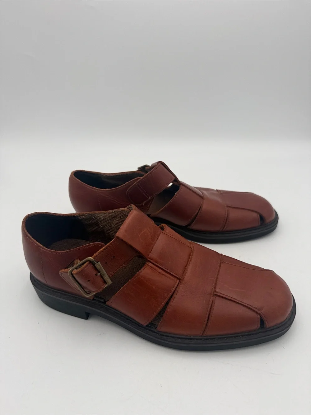 Vintage AEROSOLES Men's Chestnut Brown Leather Slip-On Fisherman Loafers 9M Y2K